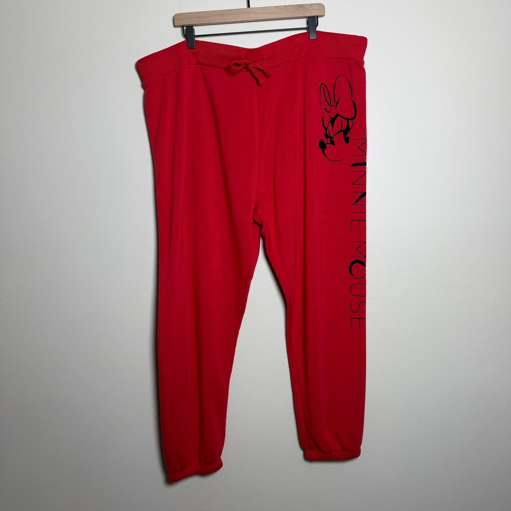 Disney Womens Joggers 2X Red Minnie Mouse Graphic Drawstring Elastic Waist Cuffs